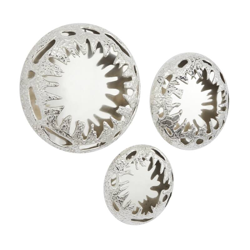 Aluminum Metal Sunburst Home Wall Decor with Textured Pattern - Set of 3 Silver - Roche River Decor