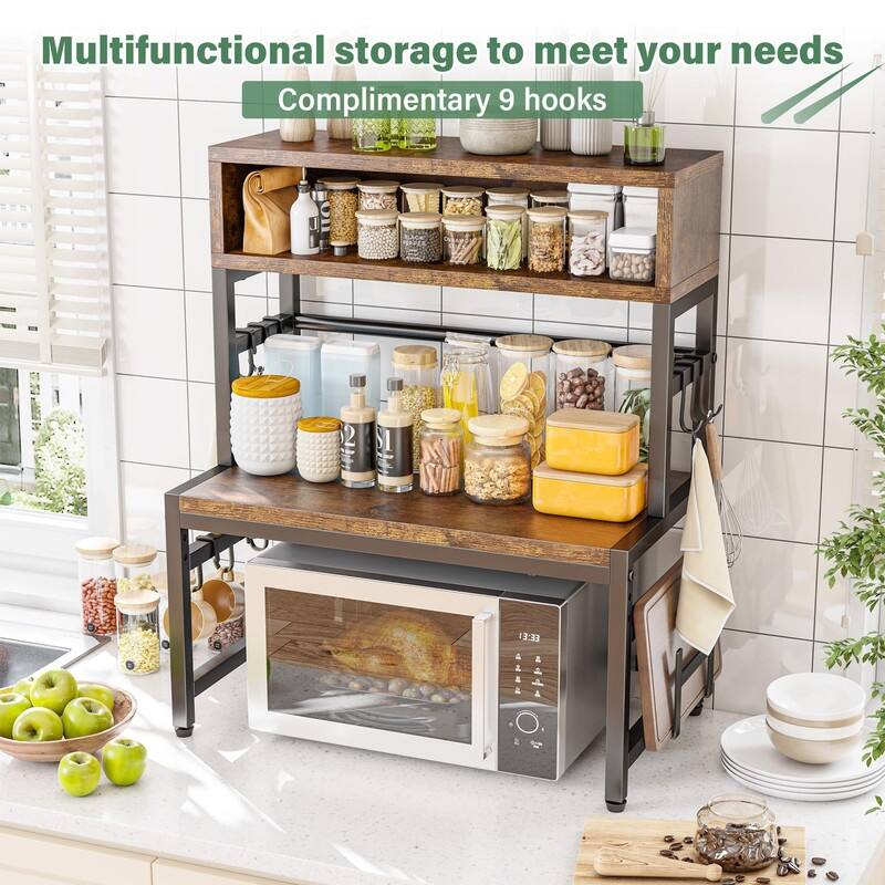 Microwave Stand, Adjustable Microwave Oven Rack Heavy Duty 4-Tier - 13.8"D x 23.6"W x 32.5"H