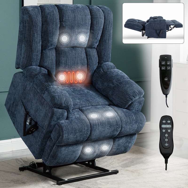 Dual Motor Heat Massage Infinite Position Electric Power Lift Recliners with Power-Remote, Medium-firm and Heavy Duty