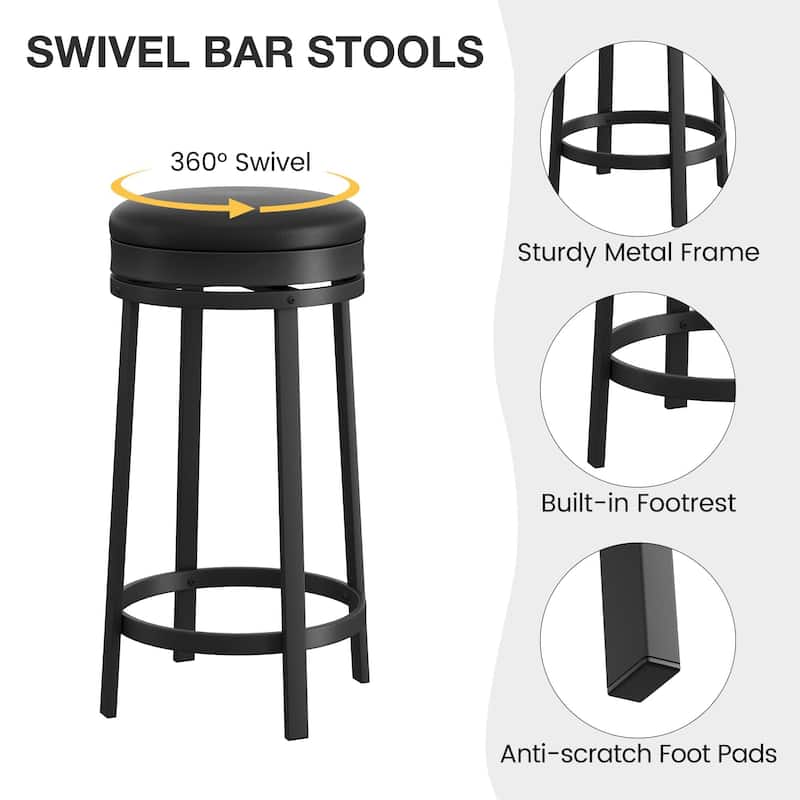 Swivel Bar Stool, 24.4" Counter Height Upholstered PU Leather Cushion