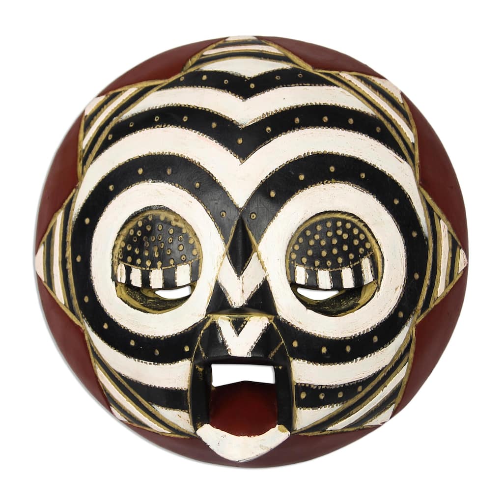 Novica Handmade Round Zebra African Wood Mask