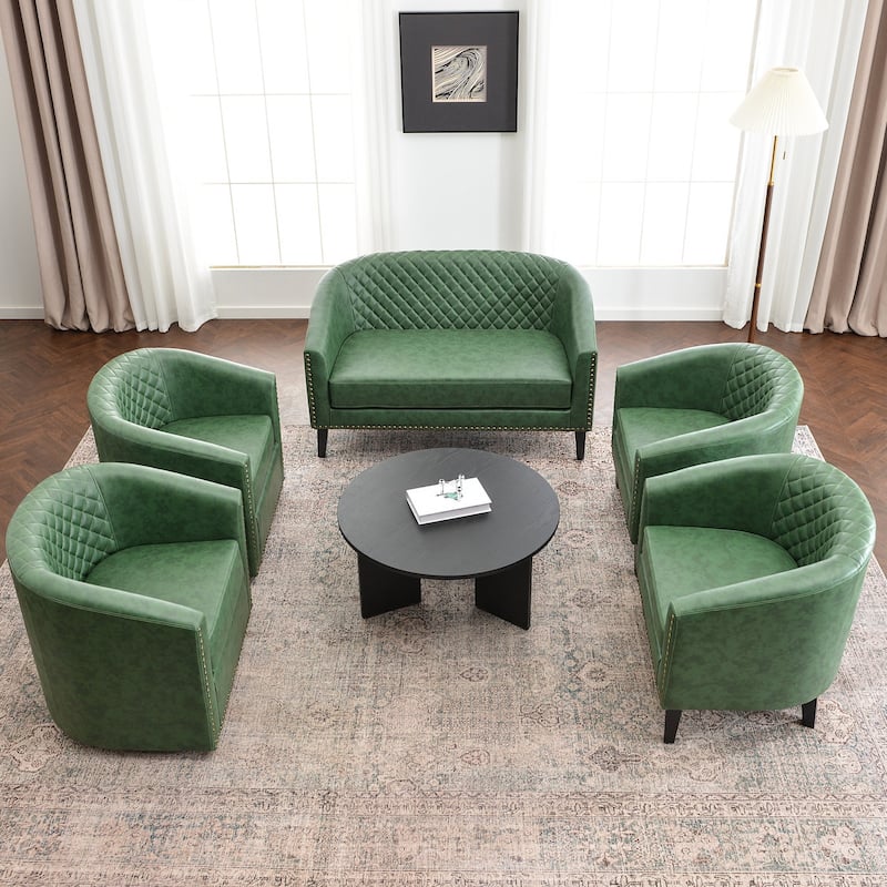 KINWELL 3-Piece PU Living Room Sets 1 Loveseat 2 Swivel Chairs