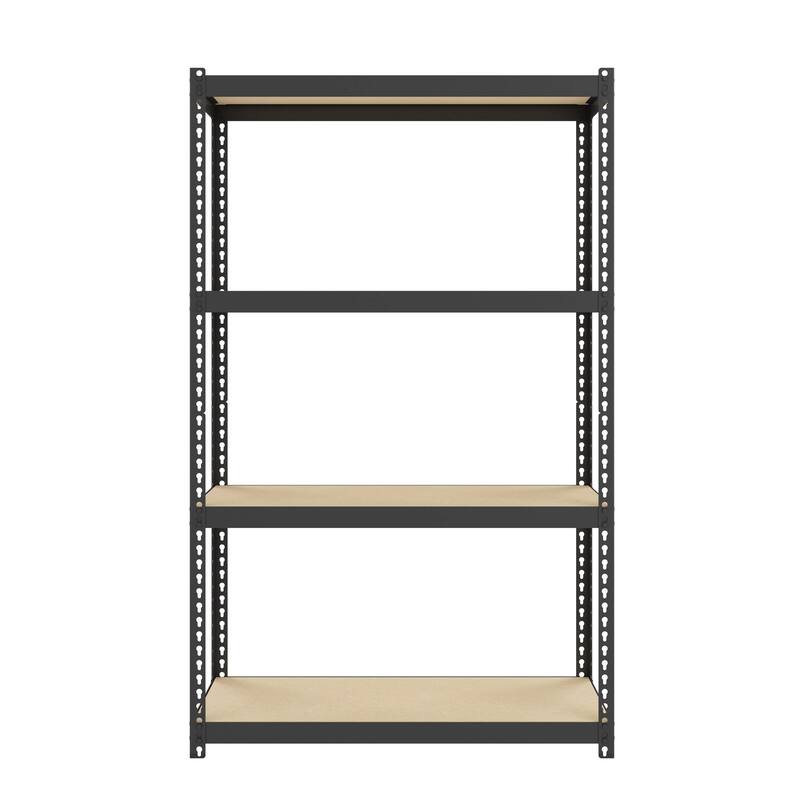 Space Solutions 1000 Riveted Steel Shelving 4-Shelf Unit, 12D x 30W x 48H, Black