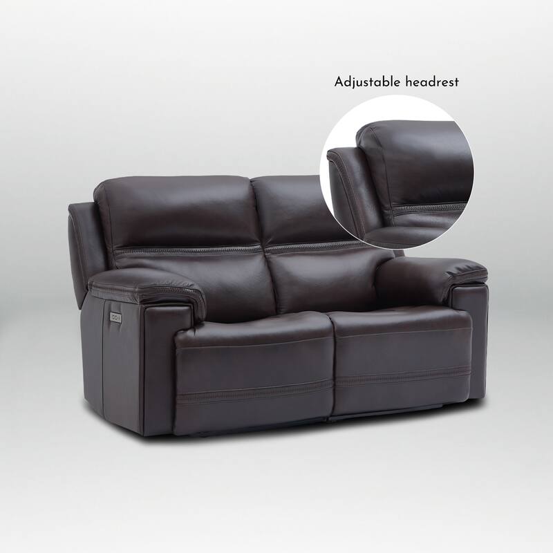 Genuine Leather Dual Power Reclining Loveseat with Zero Gravity, Adjustable Headrest, USB/Type-C