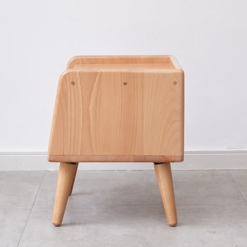 Small Nightstand with Open Storage Shelf, Coffee Table with Wooden Tabletop, Couch Side Table with Solid Wood Legs