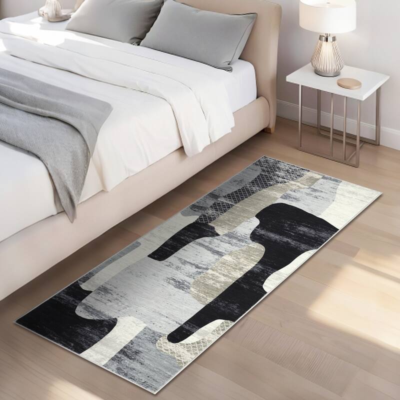 Area Rug Modern Abstract Rugs for Living Room Geometric Non-Slip Backing Low Pile Floor Carpet