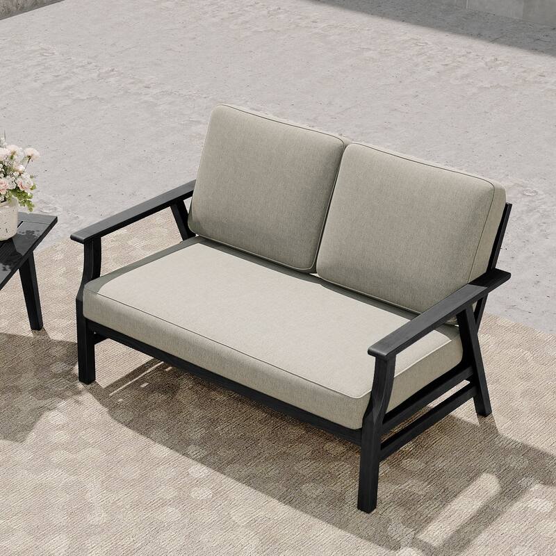 Casual Wood Cushioned 5-Piece Outdoor Patio Conversation Set