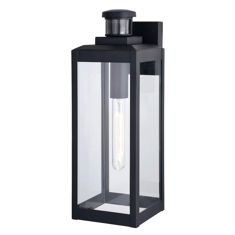 Kinzie Black Motion Sensor Dusk to Dawn Outdoor Wall Light Clear Glass