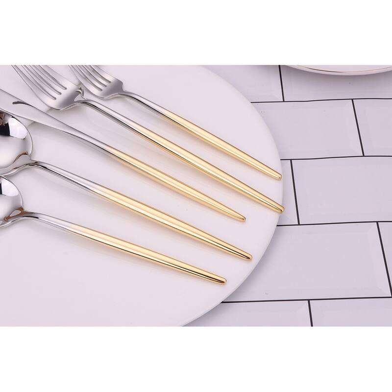 20 Pc Flatware Set Silver With Graduated Gold Handles - Service For 4