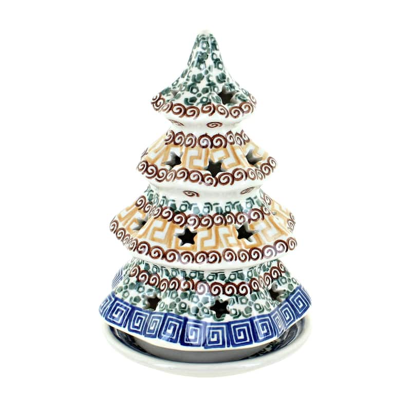 Blue Rose Polish Pottery 513 Ceramika Artystyczna Medium Christmas Tree Luminary - Athena