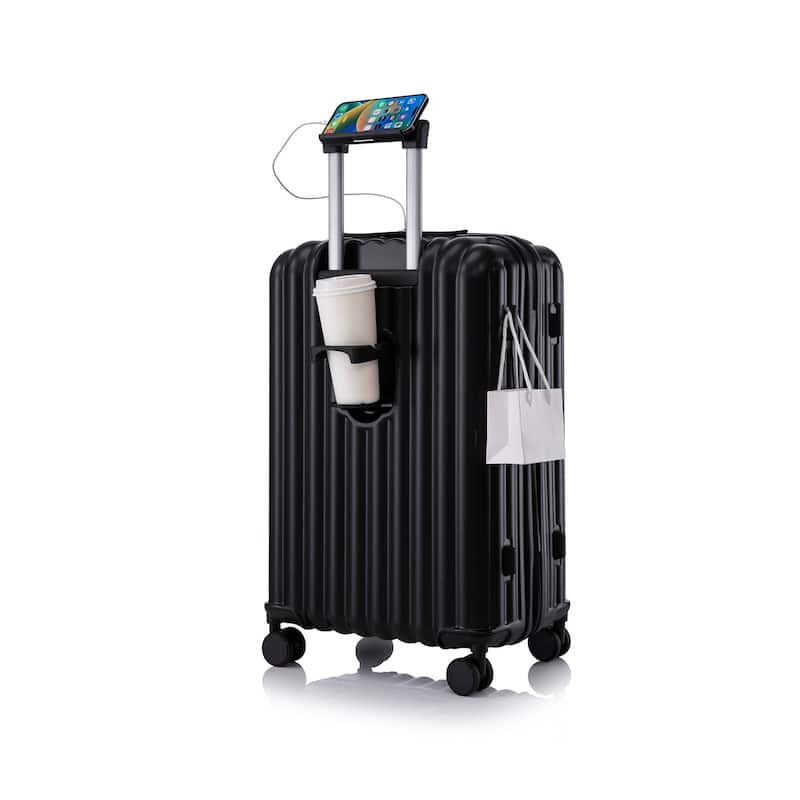 Carry on Hardshell 3 Piece ABS Luggage Set with Cup Holder & USB Port & Phone Holder