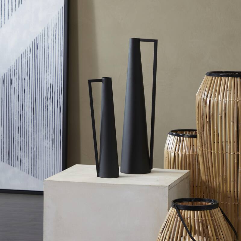 CosmoLiving by Cosmopolitan Metal Slim and Cone Geometric Vase with Handles (Set of 2) - Gold, Silver, Dark Gray, White, Black