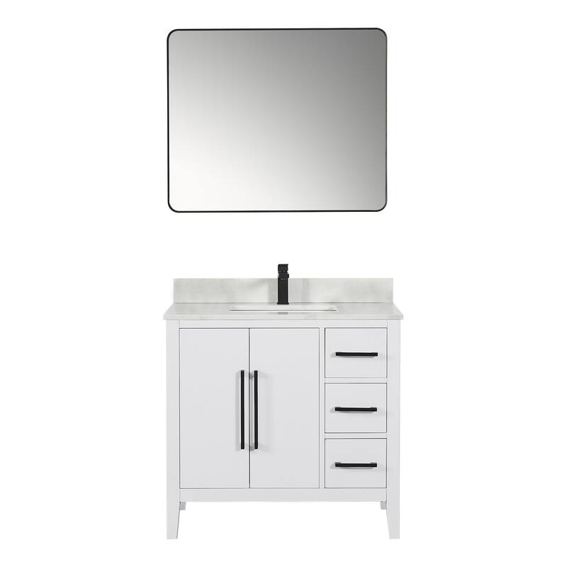 Altair Laurel Bath Vanity with Calacatta White Quartz Stone Countertop with Mirror