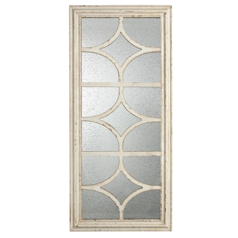 Distressed White Frame Rectangle Mirror with Decorative Window Look - Cream