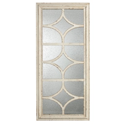 Distressed White Frame Rectangle Mirror with Decorative Window Look