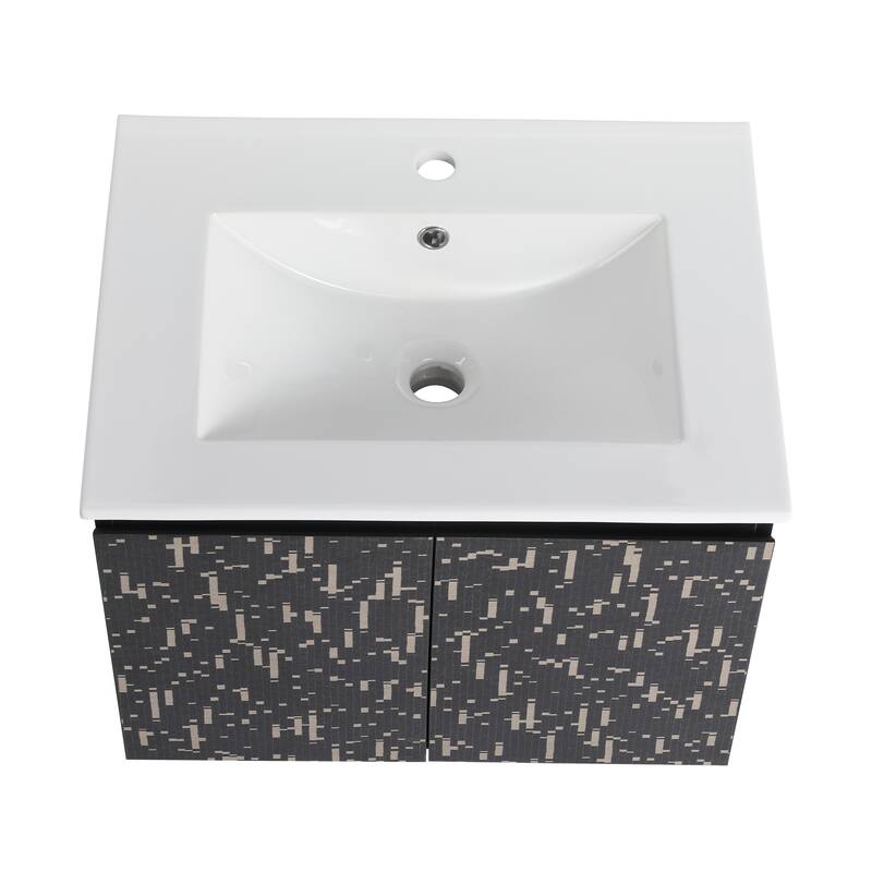 24" Floating Wall-Mounted Bathroom Vanity with Soft-Close Doors, Ceramic Sink, Eco-Friendly Plywood Base