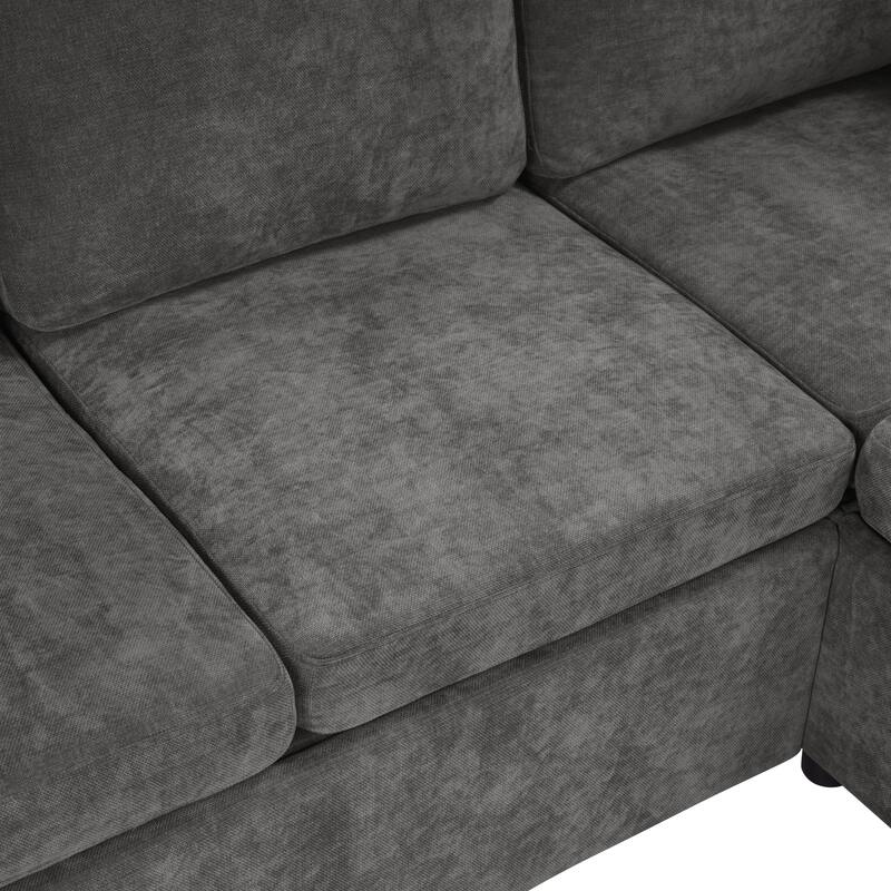 L-Shaped Sectional Upholstered Sleeper Sofa Convertible Pull-out Sofa Bed with Hidden Storage Space, Chenille Fabric