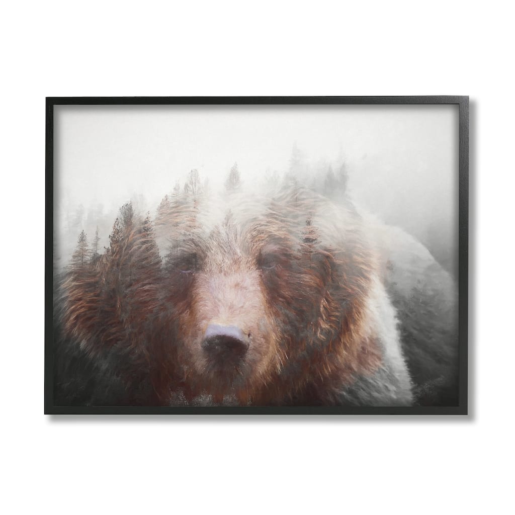 Stupell Abstract Wildlife Brown Bear Foggy Weather Forest Framed Wall Art - White