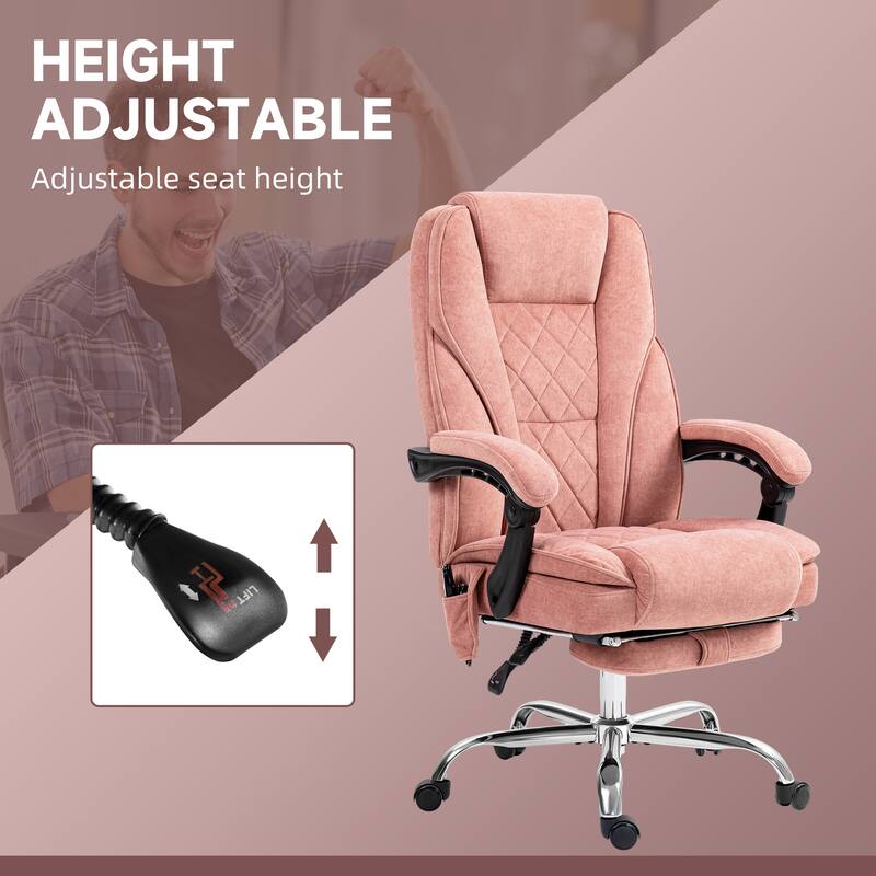 Massage Office Chair, Executive Office Chair Reclining Computer Chair with 6-Point Vibration, Retractable Footrest, Pink