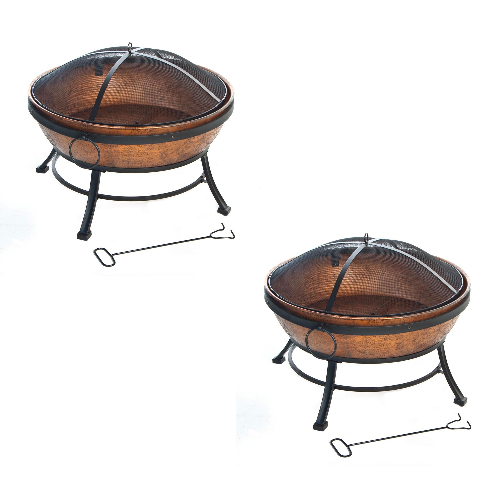DeckMate Avondale Outdoor Patio Portable Steel Bowl Fire Pit, Copper (2 Pack)