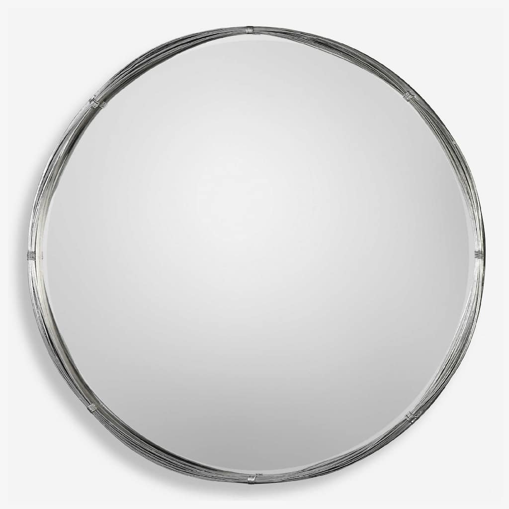 Antique Round Metal Coils Wall Mirror - 40" - Metallic Silver