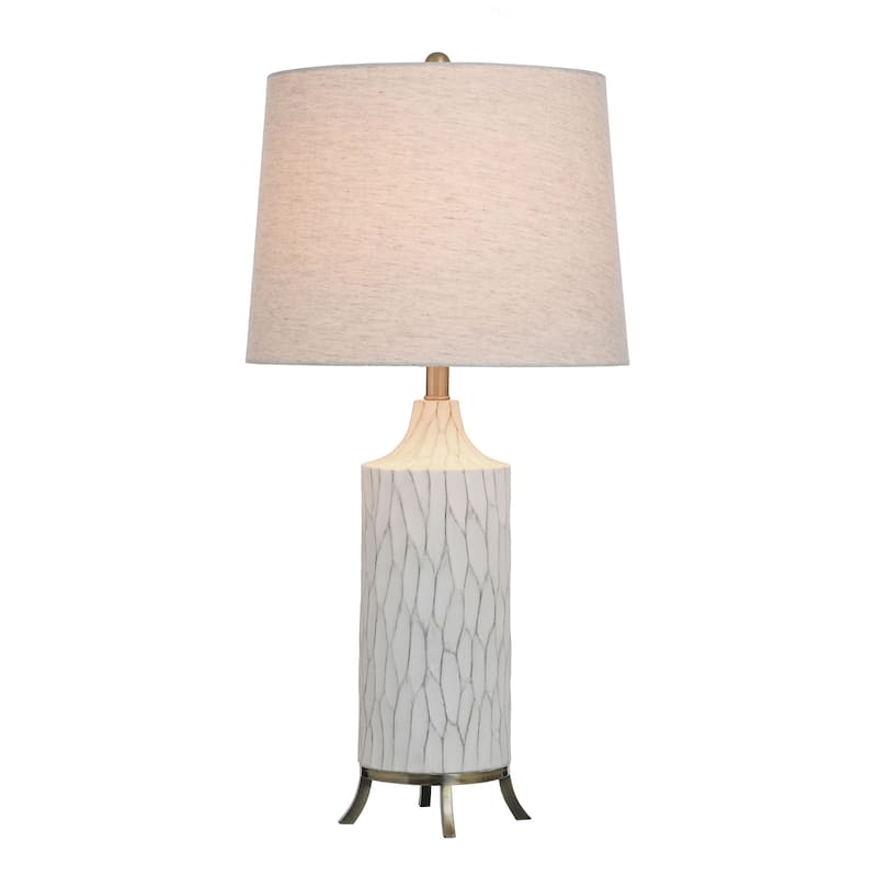 Waylon White Table Lamp - Carved Polyresin Body - Bronze Accents - Oatmeal Shade