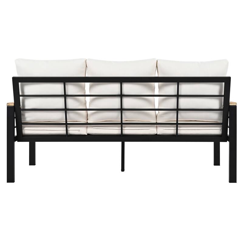5-Piece Outdoor Patio Iron Conversation Sofa Set with Coffee Table and Bench