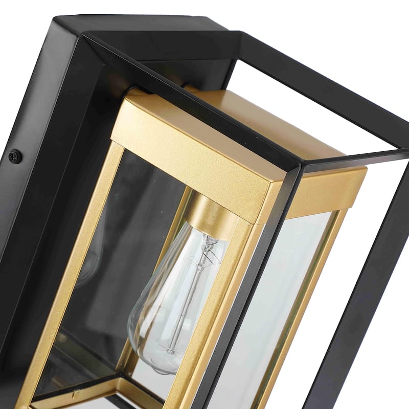 4PK-1 Light Outdoor Wall Lantern with Clear Glass - Black & Golden
