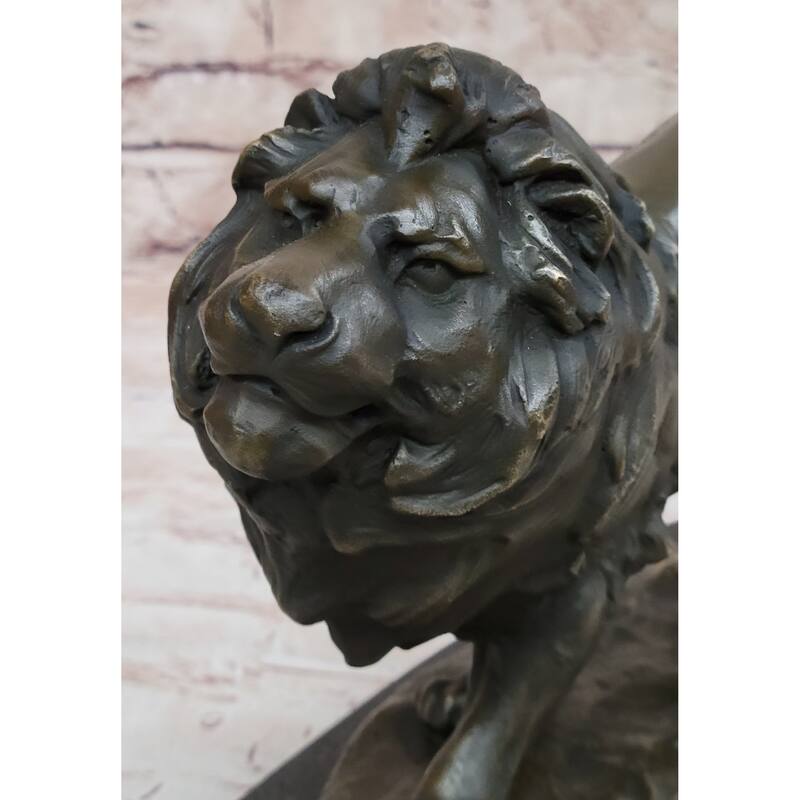 Signed African Male Imitative Lion King Of Jungle On Prowl Bronze Sculpture Art Deco Decor