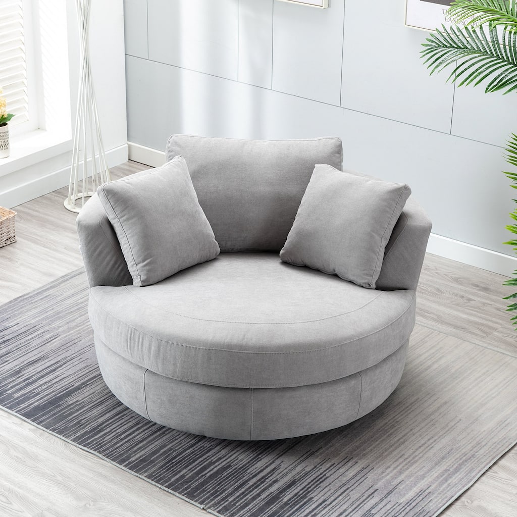 54" Wide Elegant Round Swivel Barrel Chair, Chair and a Half