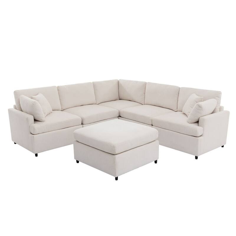 Modern Large U-Shape Sectional Sofa, with Removable Ottomans for Living Room