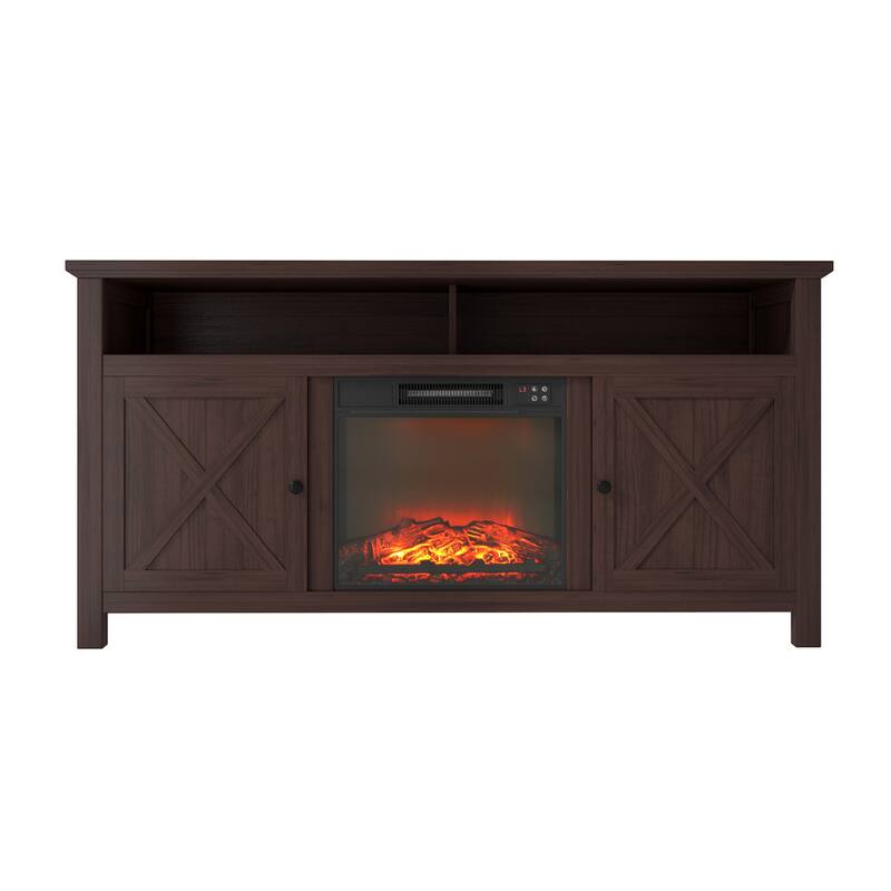 Clihome 58" Wood Fireplace TV Stand with 18" Electric Fireplace