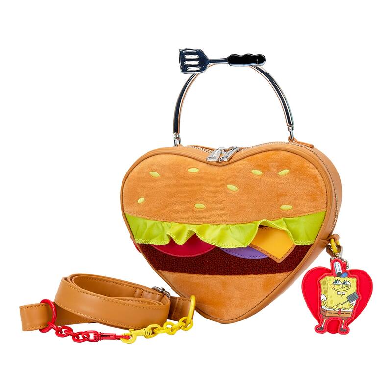 Spongebob Squarepants Krabby Patty Plush Heart Figural Crossbody Bag