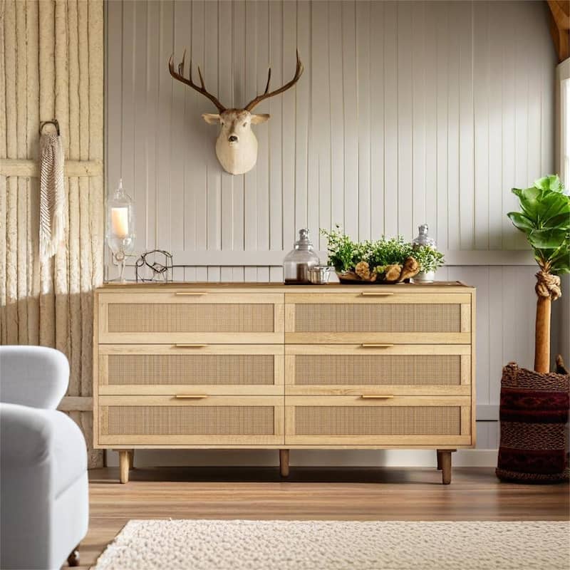 6-Drawers Rattan Storage Cabinet Rattan Drawer