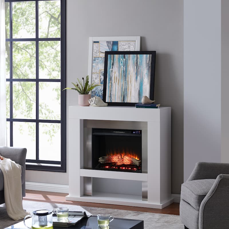 SEI Furniture Larry Industrial White Electric Fireplace
