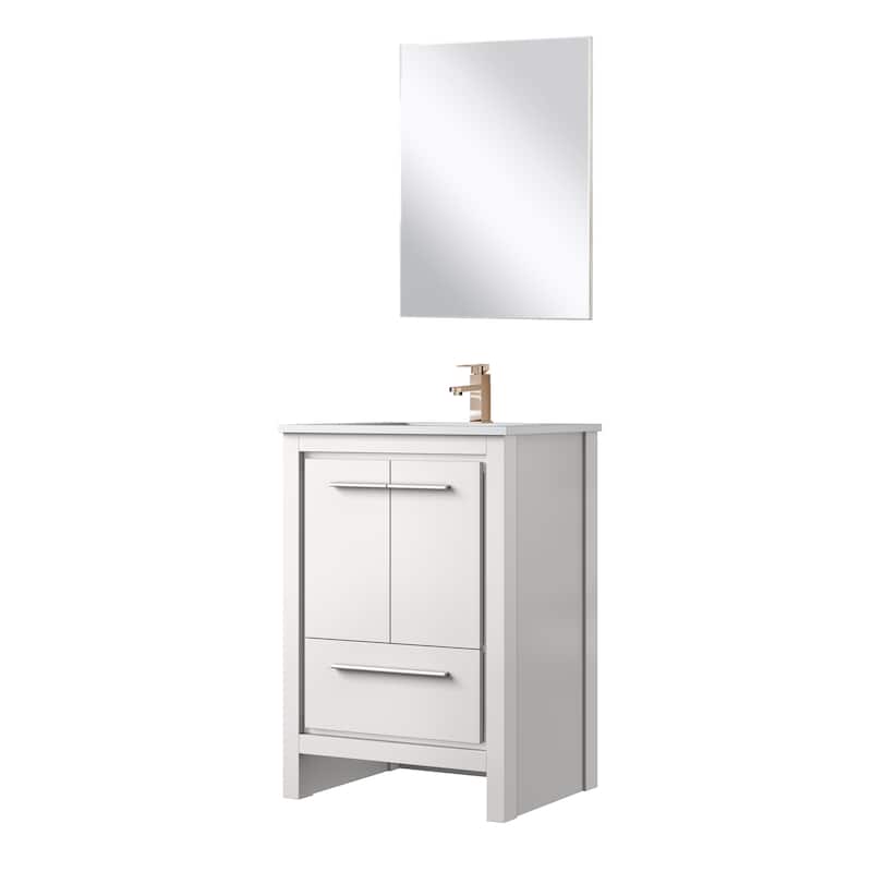 Lafarre Bath Vanity with Quartz Top, Sink, Mirror and Rose Gold Faucet