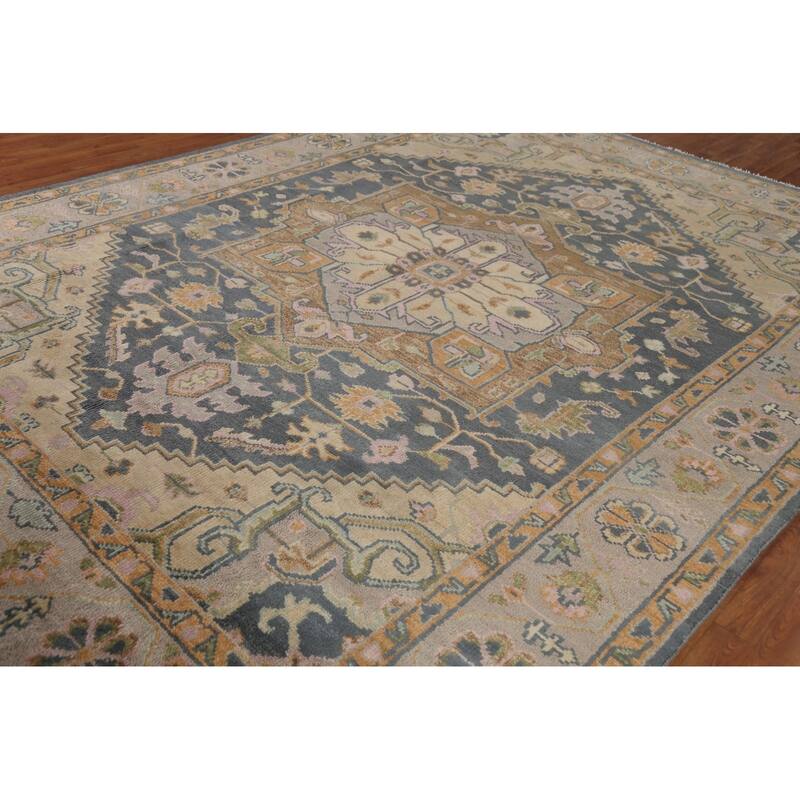 Geometric Heriz Serapi Indian Area Rug Handmade Wool Carpet - 8'9" x 12'0"