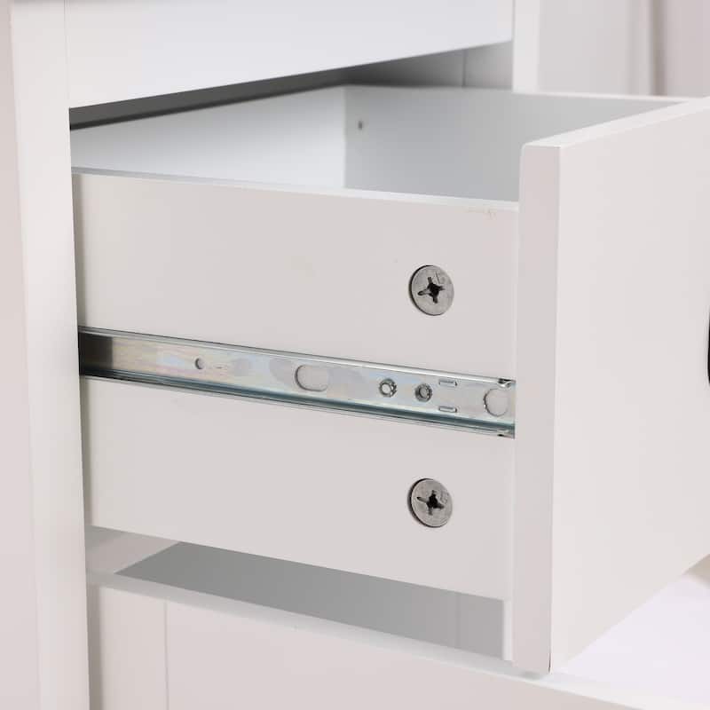 White and Black Wood Bathroom Tower Storage Linen Cabinet - 63" H x 15.75" W x 11.81" D