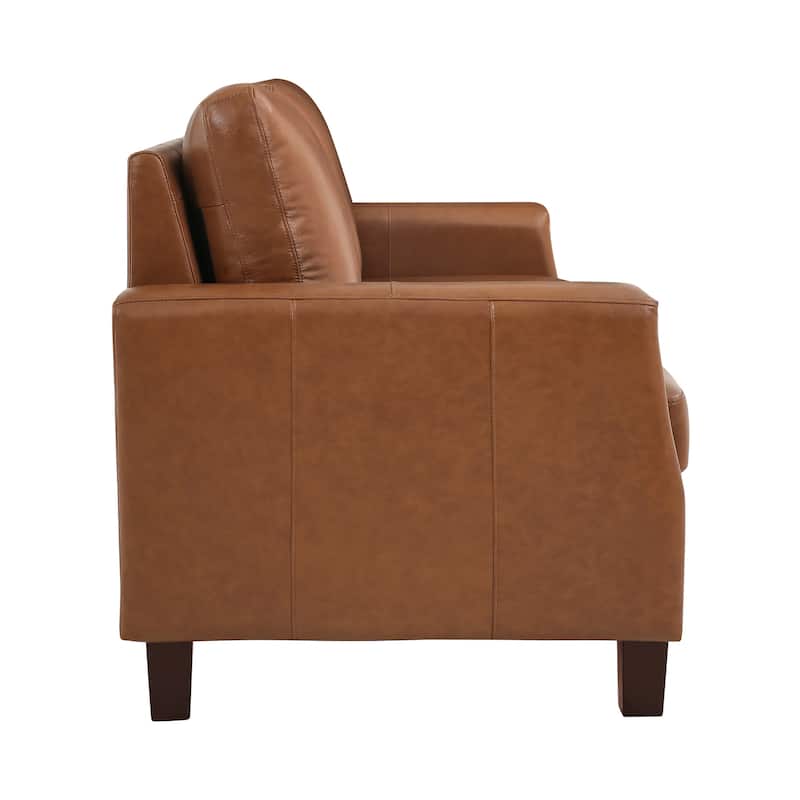 Mid-Century Modern 3-Seater Sofa 84" in Upholstered Genuine Leather with Solid Wood Frame for Living Room