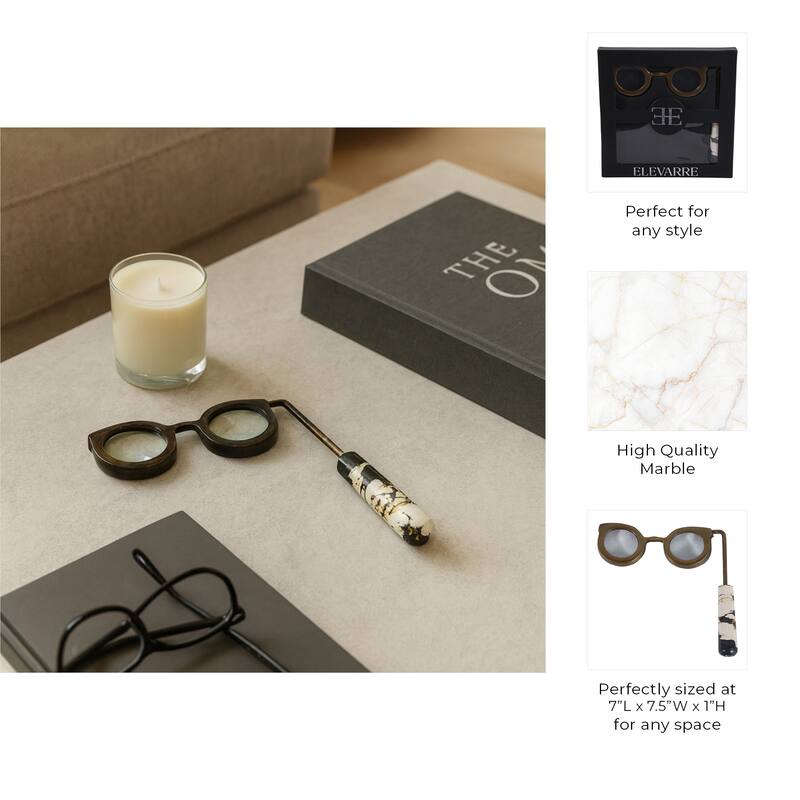 Eyeglass Magnifying Glass with Marble Handle Sculpture - 9"