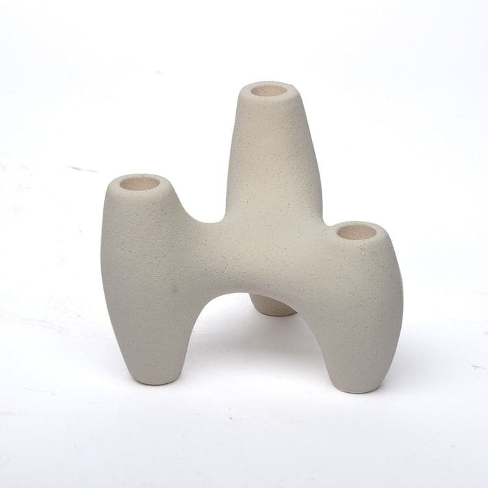 Beige Three Pillar Ceramic Candle Holder Elegant Modern Decor