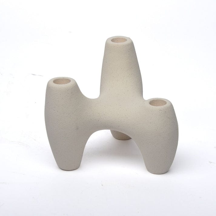 Beige Three Pillar Ceramic Candle Holder Elegant Modern Decor
