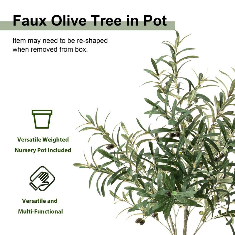 Glitzhome 4/6ft Faux Olive Tree with Black Pot Real Touch Artificial Plant