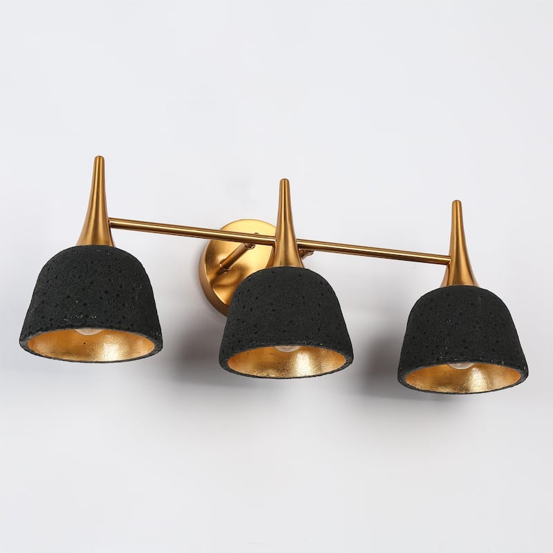 Ampla Modern Farmhouse 3-light Bathroom Vanity Light Black Gold Sonce with Resin Shade