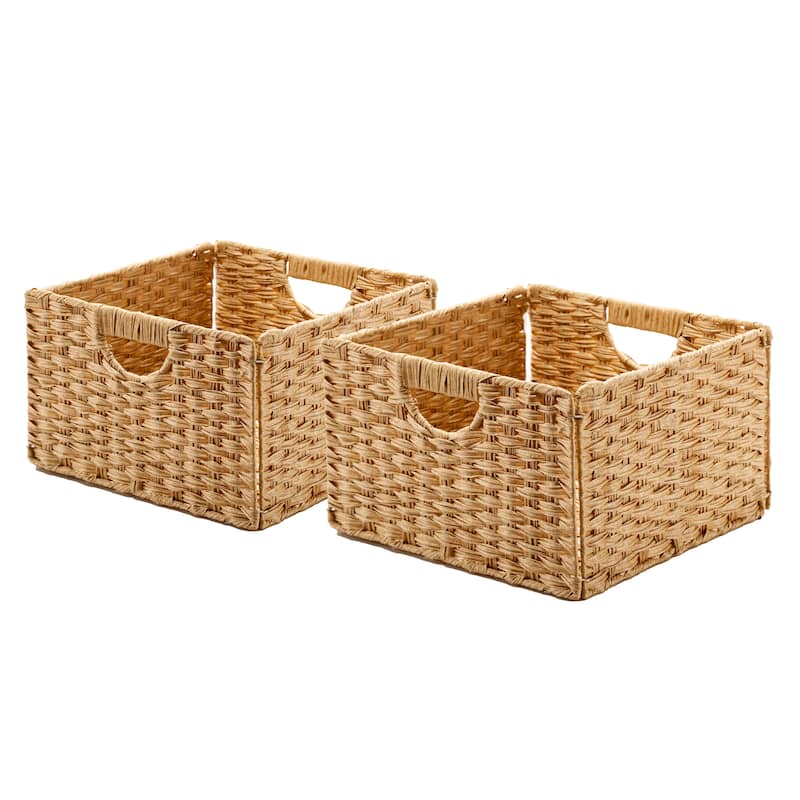 Seville Classics Foldable Handwoven Cube Storage Basket (2-Pack) - Tan
