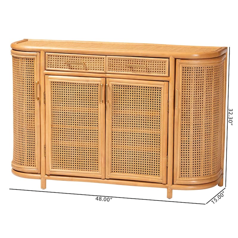 McKenna Natural Rattan Sideboard - Handwoven Wicker Buffet Credenza, Boho Coastal Style for Dining or Living Room, 2-Drawer