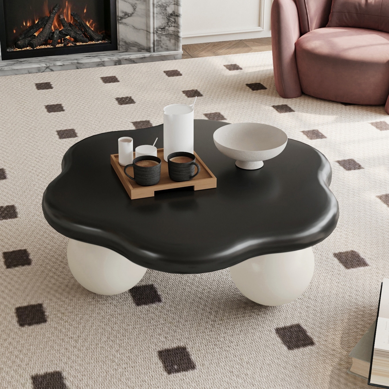 Cloud Shaped Coffee Table Stylish Side Table for Living Room, End Table Sofa Table Black White Cocktail Table