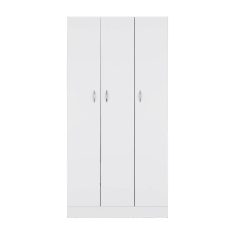 19.69" Modern Three-door Armoire with 2 Drawers and Hanging Rod for Bedroom