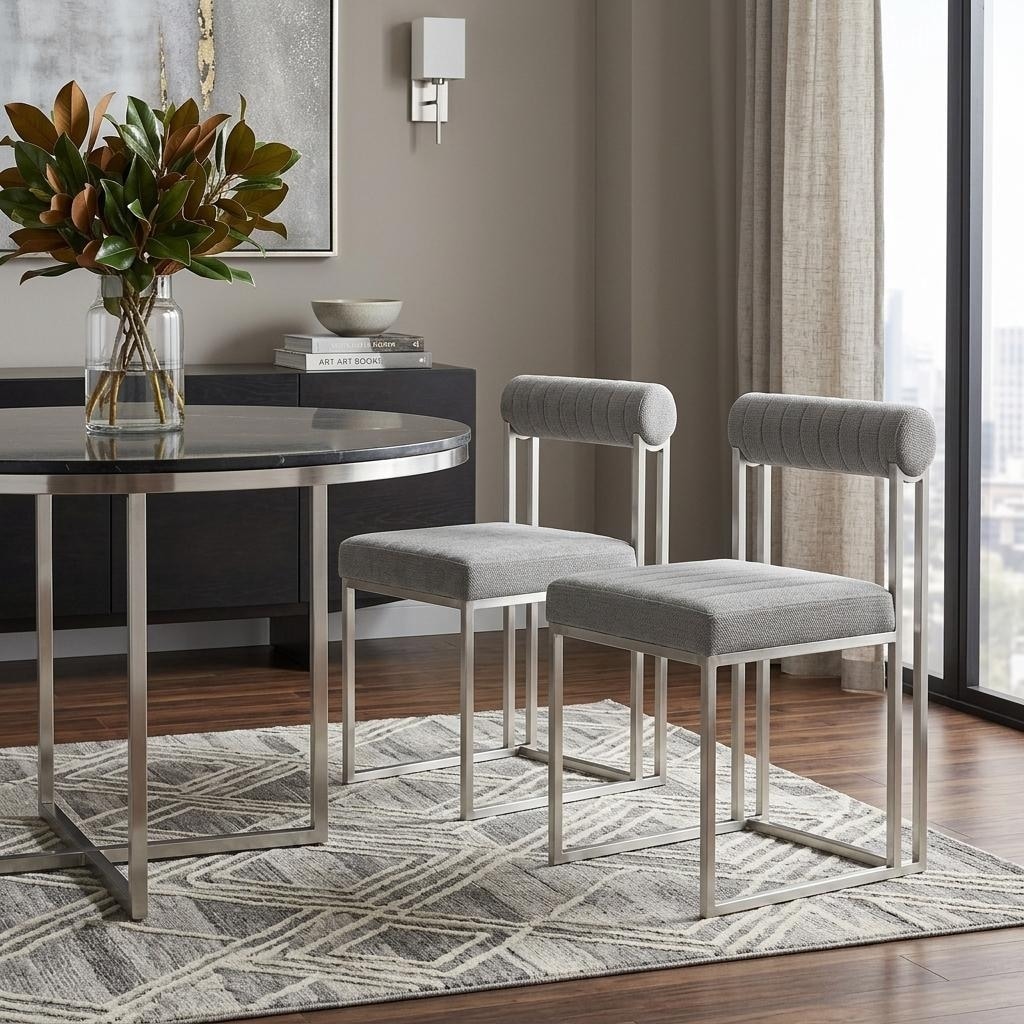 HomeRoots Set of Two Gray And Silver Upholstered Polyester Open Back Dining Side Chairs - 17.50 in. x 31.00 in. x 22.00 in.