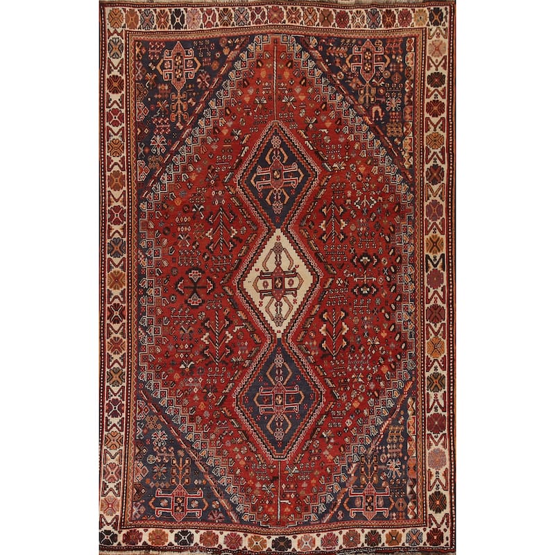 Traditional Orange Shiraz Persian Vintage Rug Handmade Wool Carpet - 5'10"x 9'5"